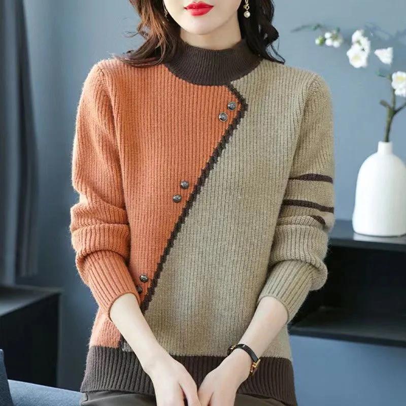 Fall and Winter Women's Thickened Knit Sweater Loose Pullover Bottoming Shirt
