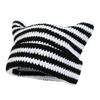 Autumn and Winter New Striped Devil Horn Hand-knitted Hat with Pointed Ears To Show the Face Small Warm Wool Hat Cute Hat for Wo
