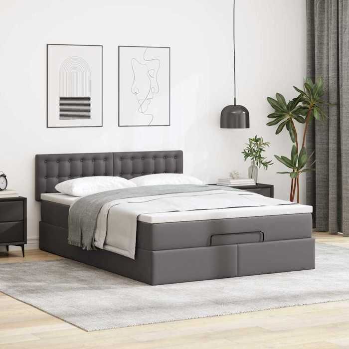 Lit ottoman - Maison Exclusive - 140x200cm - Similicuir gris - Rangement avec LED