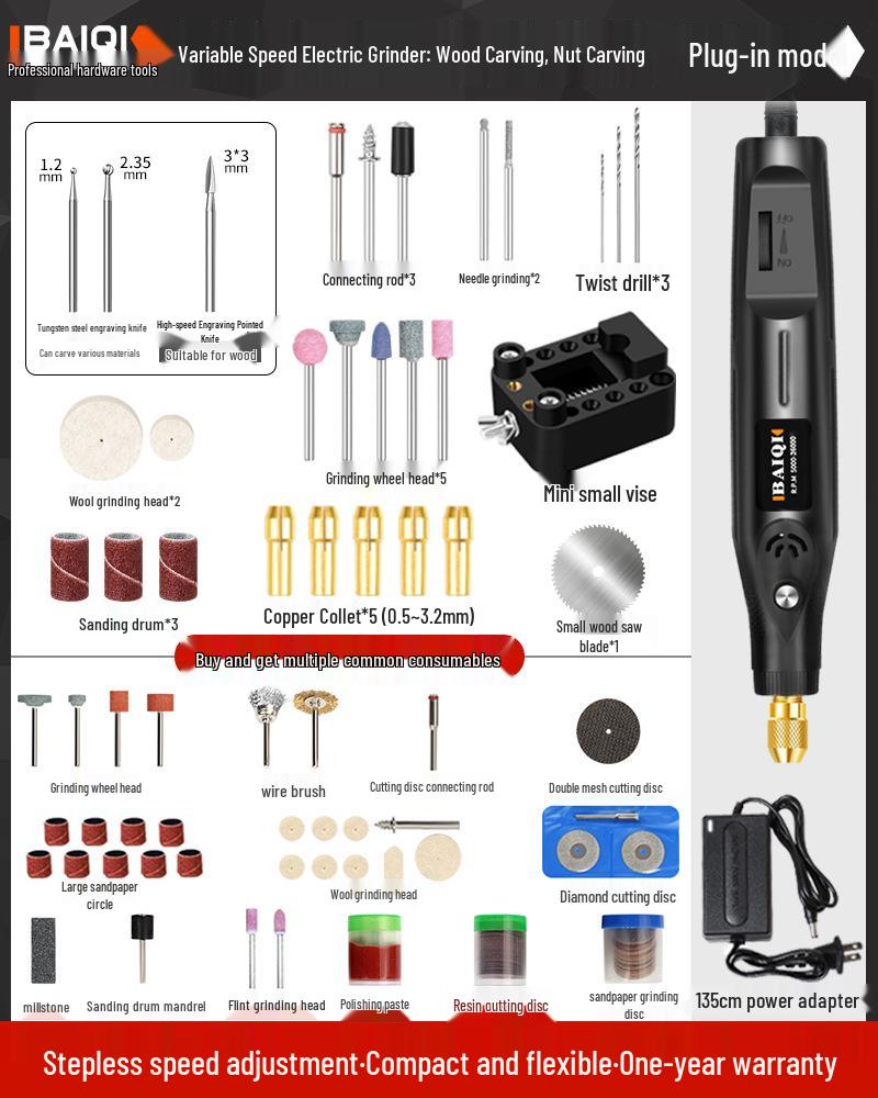 Mini Handheld Electric Grinder for Jade & Wood Carving, Cutting, and Polishing