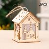 Christmas Tree Ornament, 2pcs Wooden Luminous Pendant Christmas Creative Small House Pendant for Xmas New Year  Home Party Decor