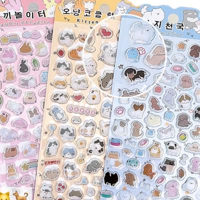 3D Animals Bubble Stickers Bonbon Drop Seals Janpanese Cat Jelly Decals for Scrapbook Diary DIY Phone Case Paster