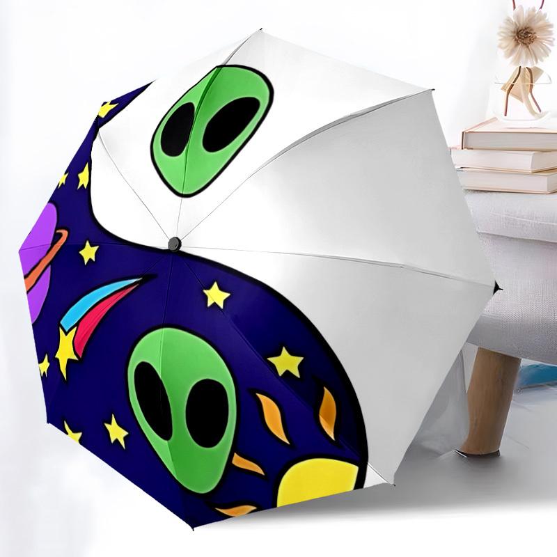 1pc Alien Space Pattern Automatic Open/Close Umbrella, Umbrella with cartoon Design, Portable Compact Umbrella for Men & Women, Good Holiday