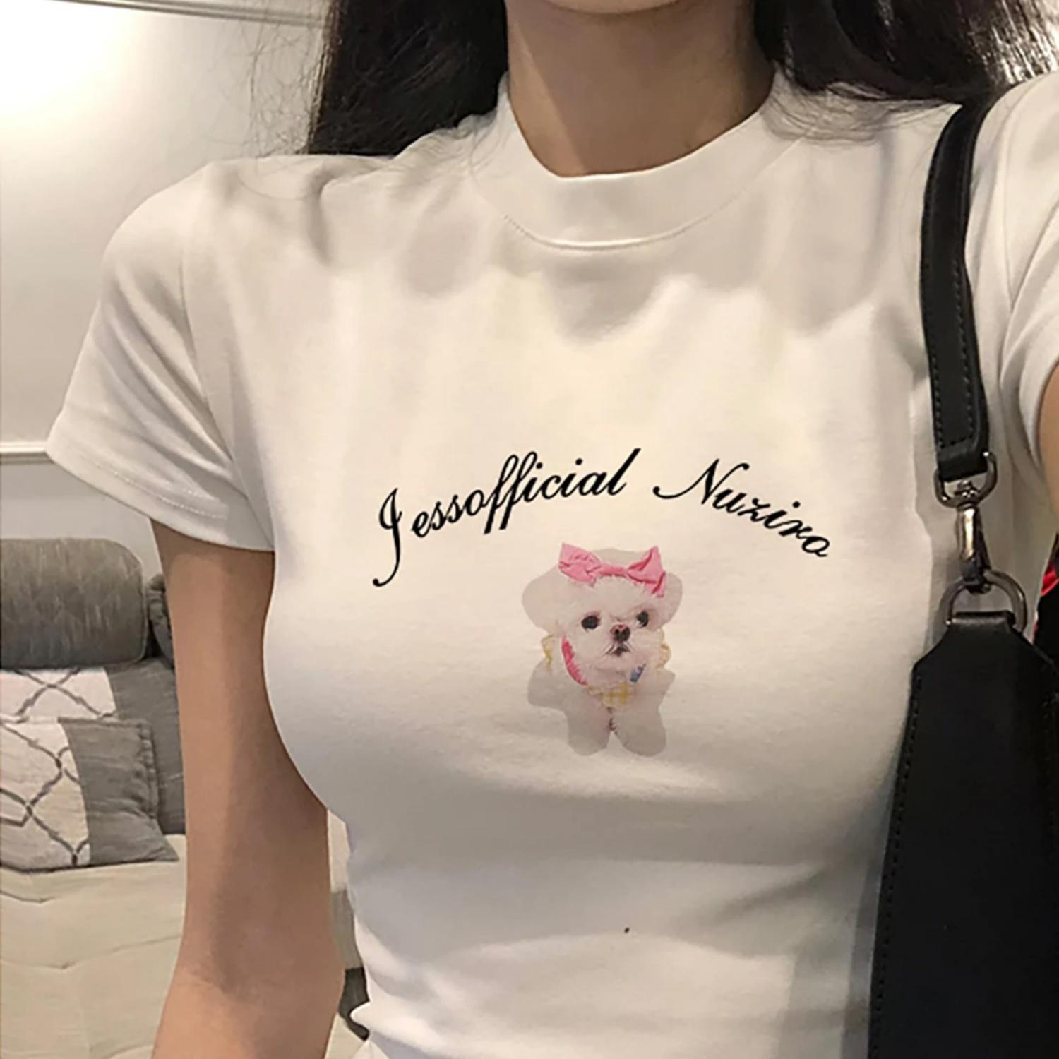

Vintage Clothes Y2K Aesthetic Kawaii Puppy Graphic Baby Tee Summer E-girls Slim Crop Top 2000s Streetwear Goth Clothes for women XXXXXL білий