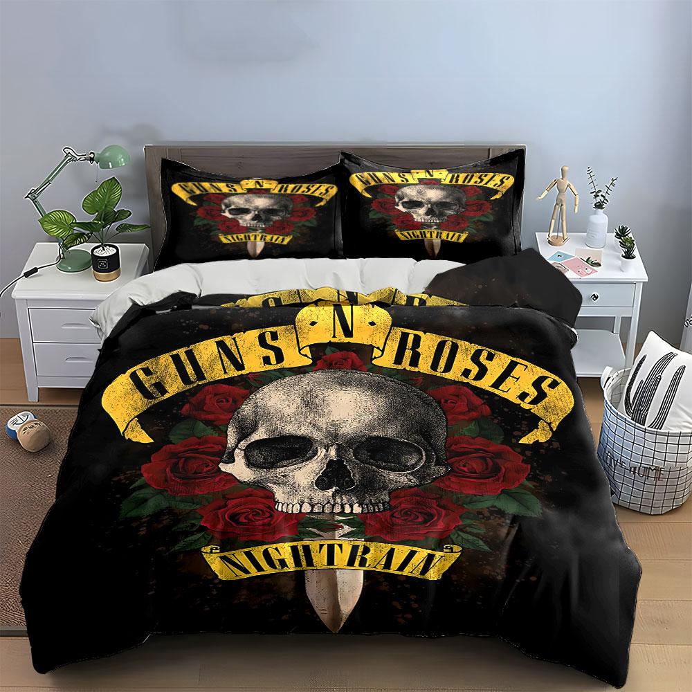 Skull & Roses Rock Bedding Set Bedding Duvet Cover Set Duvet Cover Pillowcases (1 * Duvet Cover 2 * Pillowcases, without duvet insert)