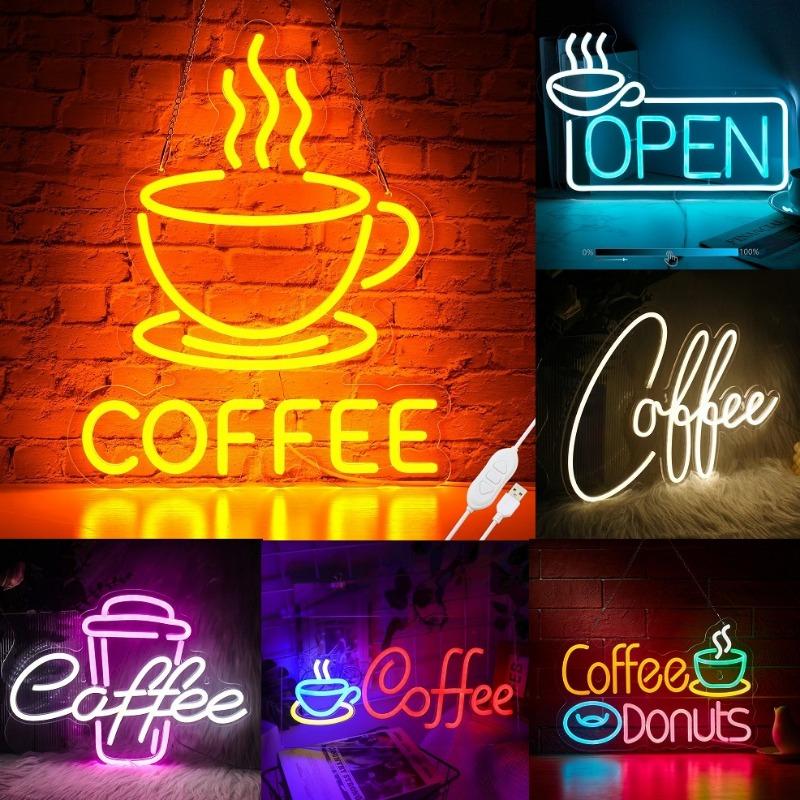 Coffee OPEN Neon Sign LED Light Coffees Bar Decor USB Powered Adjustable Brightness Coffee Station Coffee Lovers Birthday Gift