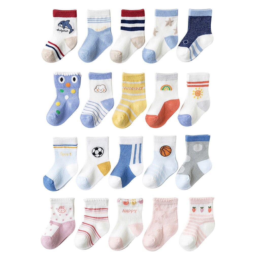 5 Pairs Baby Boys Girls Socks Cute Cotton Socks Soft Breathable Children's Striped/Plaid/Cartoon Socks Toddlers Kids Socks 1-8Y