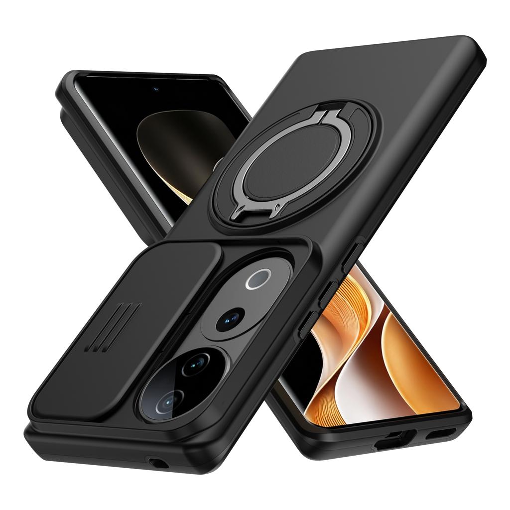 Sliding Camera Lens Cover Armor Phone Case For VIVO V40 V2348 V40Pro V2347 V50 5G V2427 Metal Ring Stand Holder Shockproof Shell