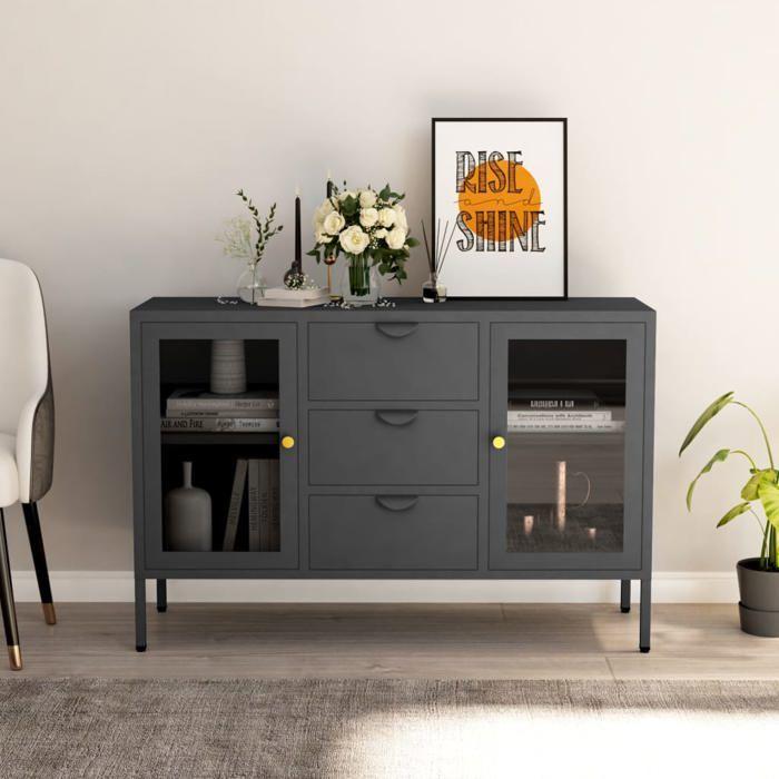 VidaXL Buffet Anthracite 105x35x70 cm Acier et verre trempé