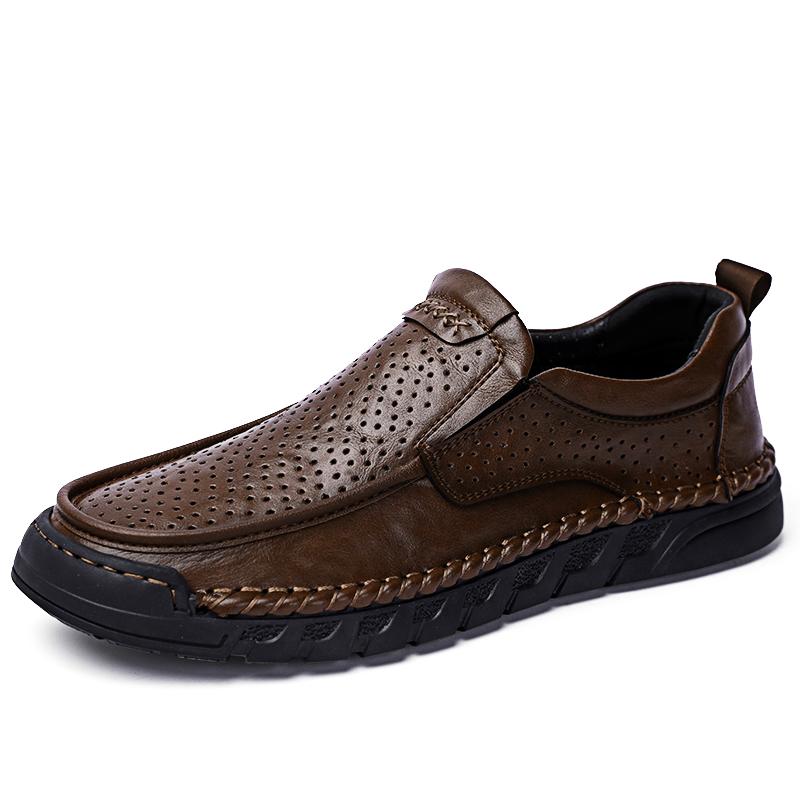 Men's Hollow Leather Shoes Handmade Moccasins Loafers Slip On Flats Walking Shoes