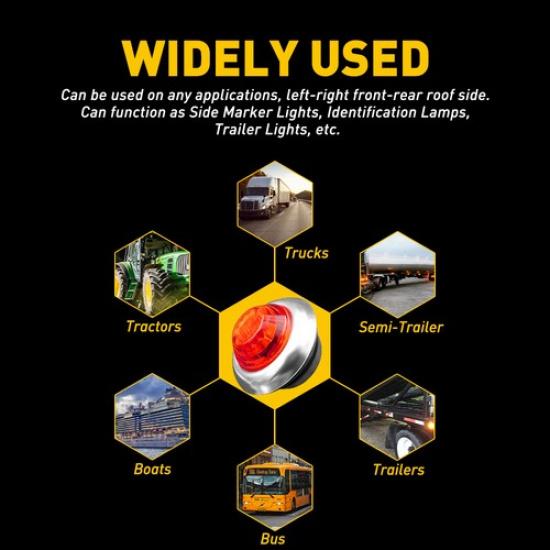 3/4" Round Red LED Marker Side Light W/Chrome Stailness for Base Truck Trailer R