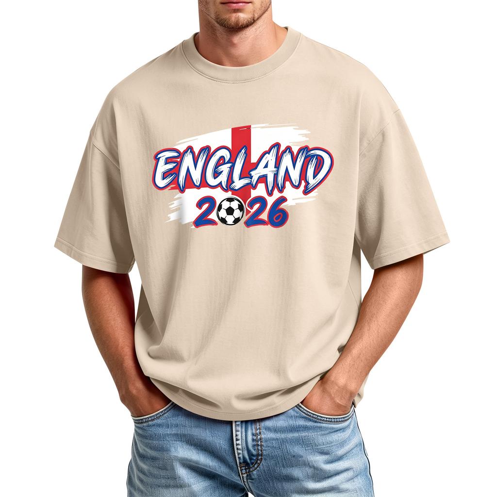 Men's Casual Sports T-Shirt Crew Neck Short Sleeve Top with England 2026 Football Print Suitable for Daily Wear and Outdoor Activities