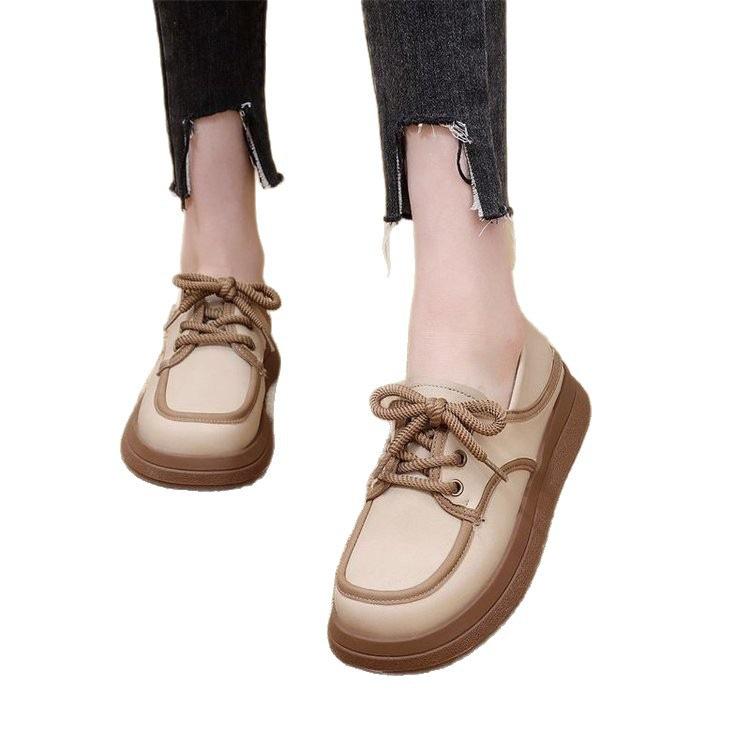 College style color matching thick sole two wear small leather shoes spring non-slip wear-resistant design sense niche single shoes