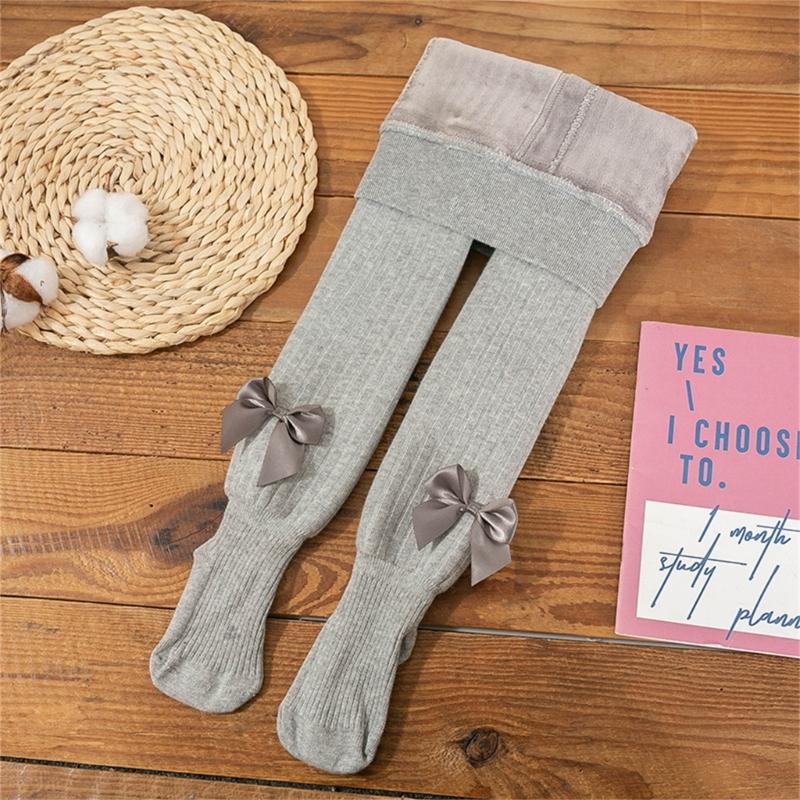 Baby Mädchen Strumpfhose Warm und Weich Kinder Thermo Leggings Einfarbig Schleifchen Dekor Strumpfhose für Kalte Jahreszeiten