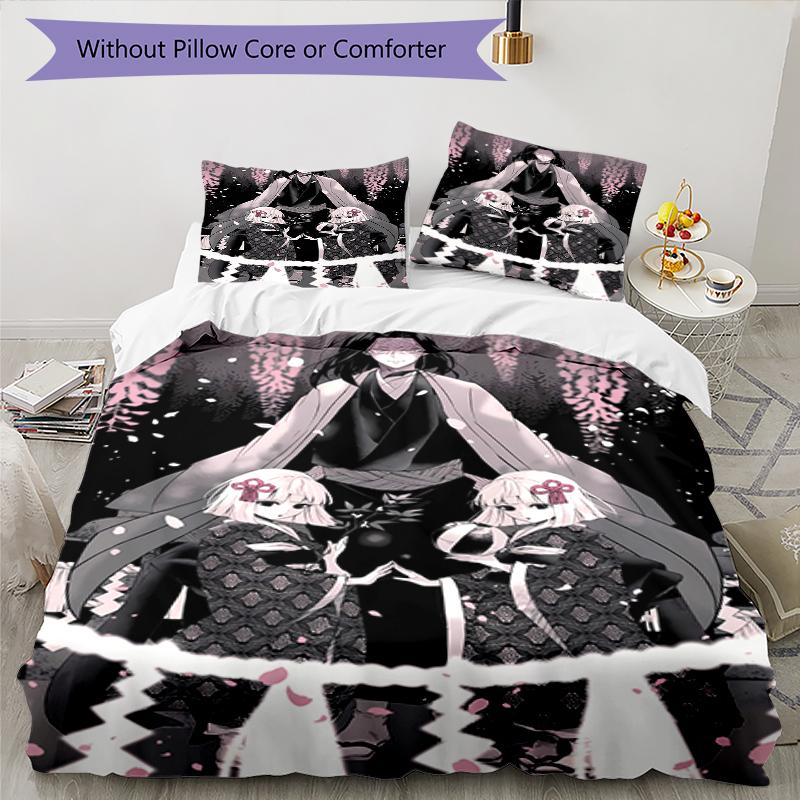 3pcs Demon Slayer Characters Pattern Bedding Set Duvet Cover Set Includes Duvet Cover &pillowcases, Perfect All Season Bedroom Decoration & Gift