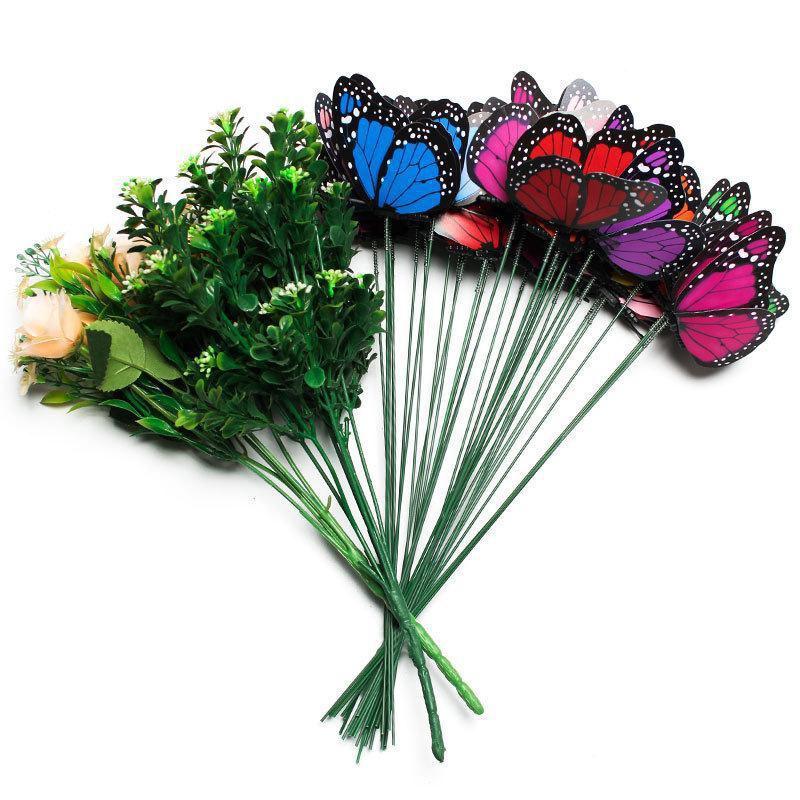 Lot de 20 papillons artificiels 3D imperméables pour jardin, mariage, cour, pots de fleurs d'extérieur, décoration