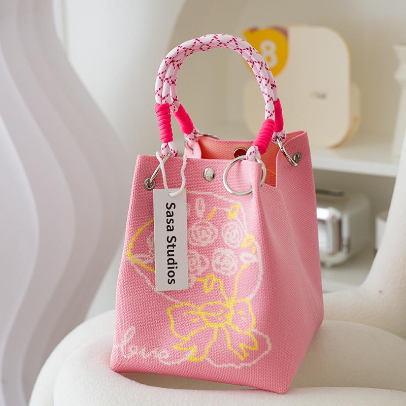 

Portable Japanese-Korean Style Knitted Handbag, Large Capacity Commuter Tote, Small Square Design