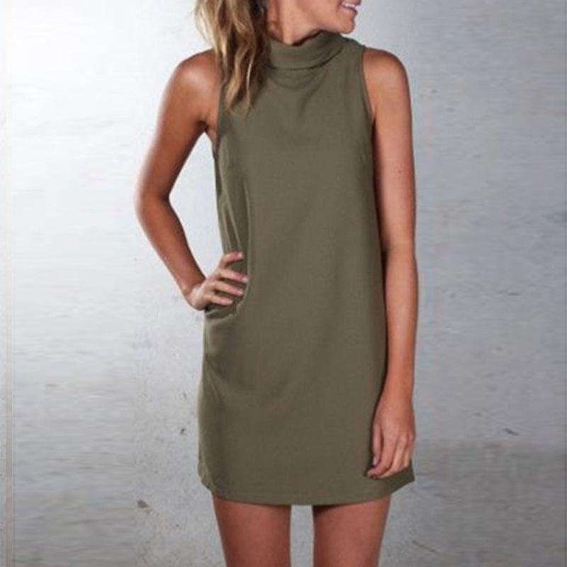 New Women Summer Sexy Party Dress Elegant Sleeveless Turtleneck Mini Dress For Casual Events