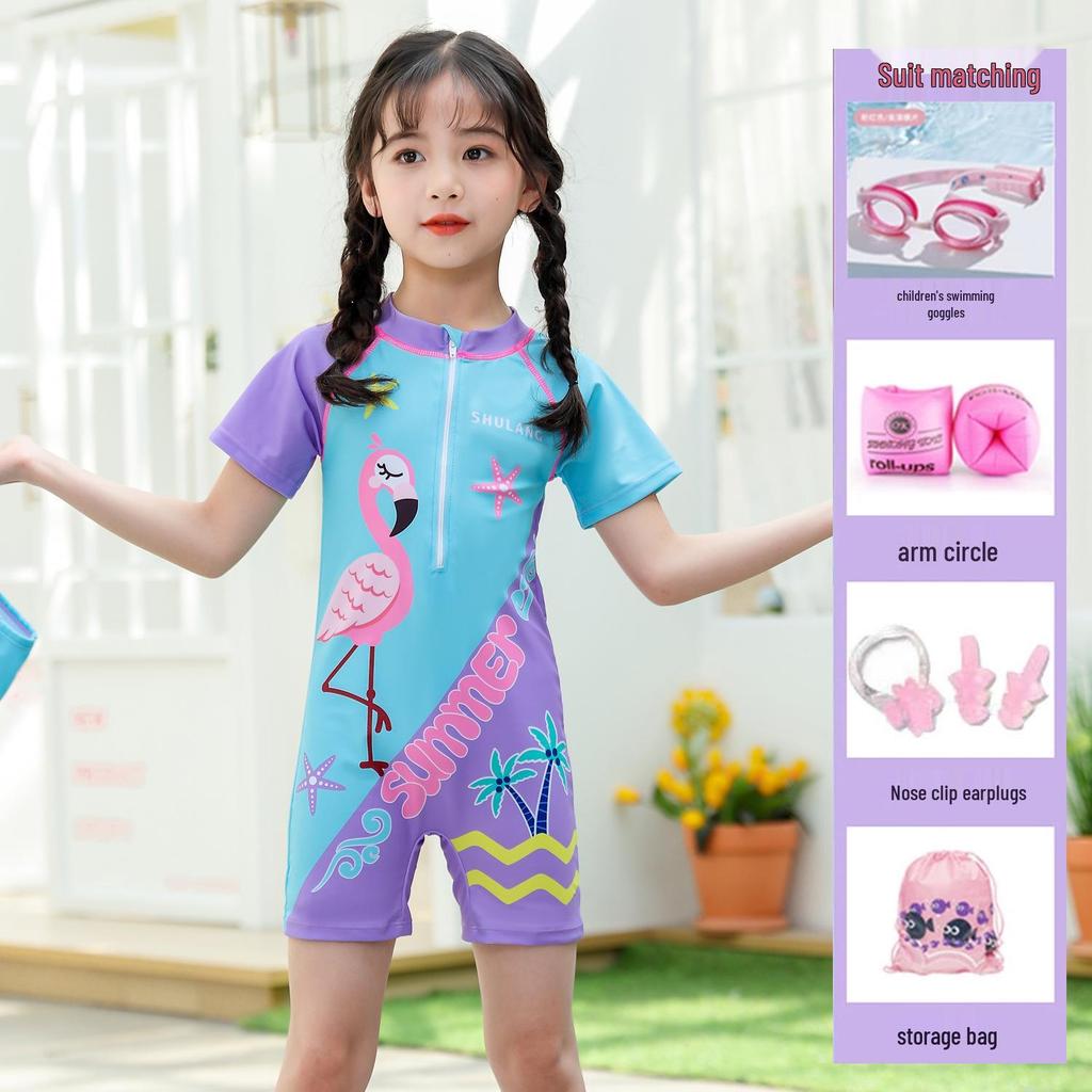 Girls' One-Piece Swimsuit 2024: New Style Boxer Design for Middle and Older Children