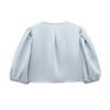 2025 Spring European & American Style Women's Satin Puff Sleeve Bow Top