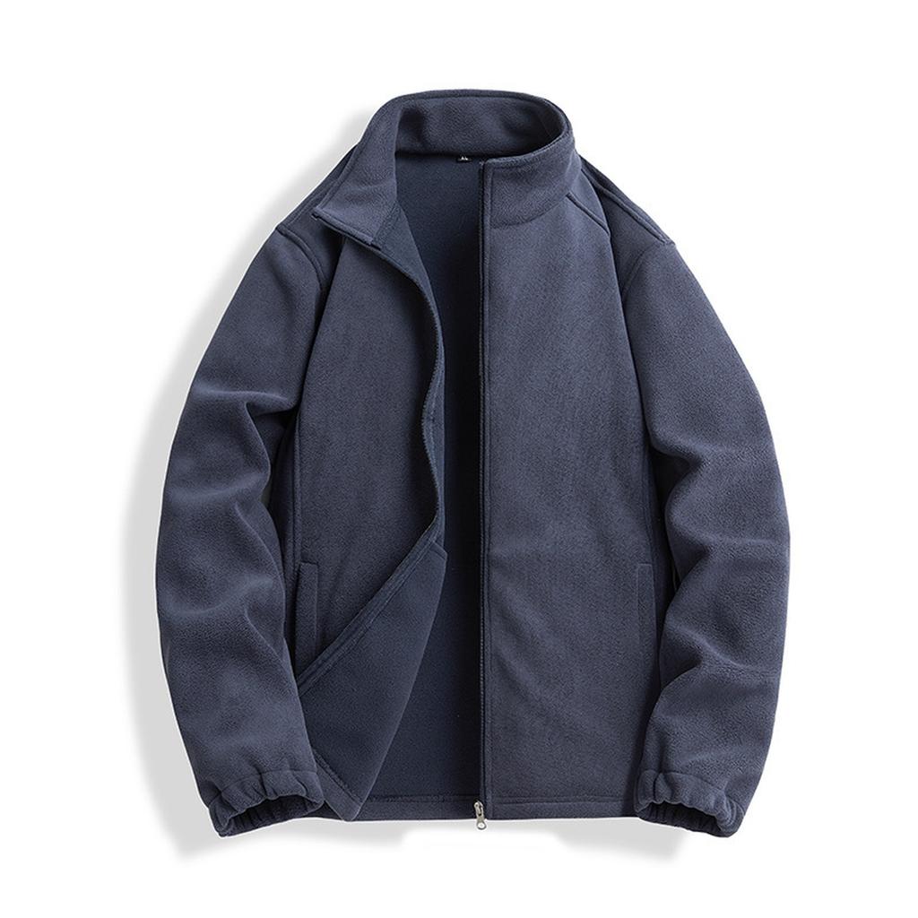 Men's New Outdoor Warm Solid Color Stand Collar Jacket Fashion Plush Heavy Casual Jacket