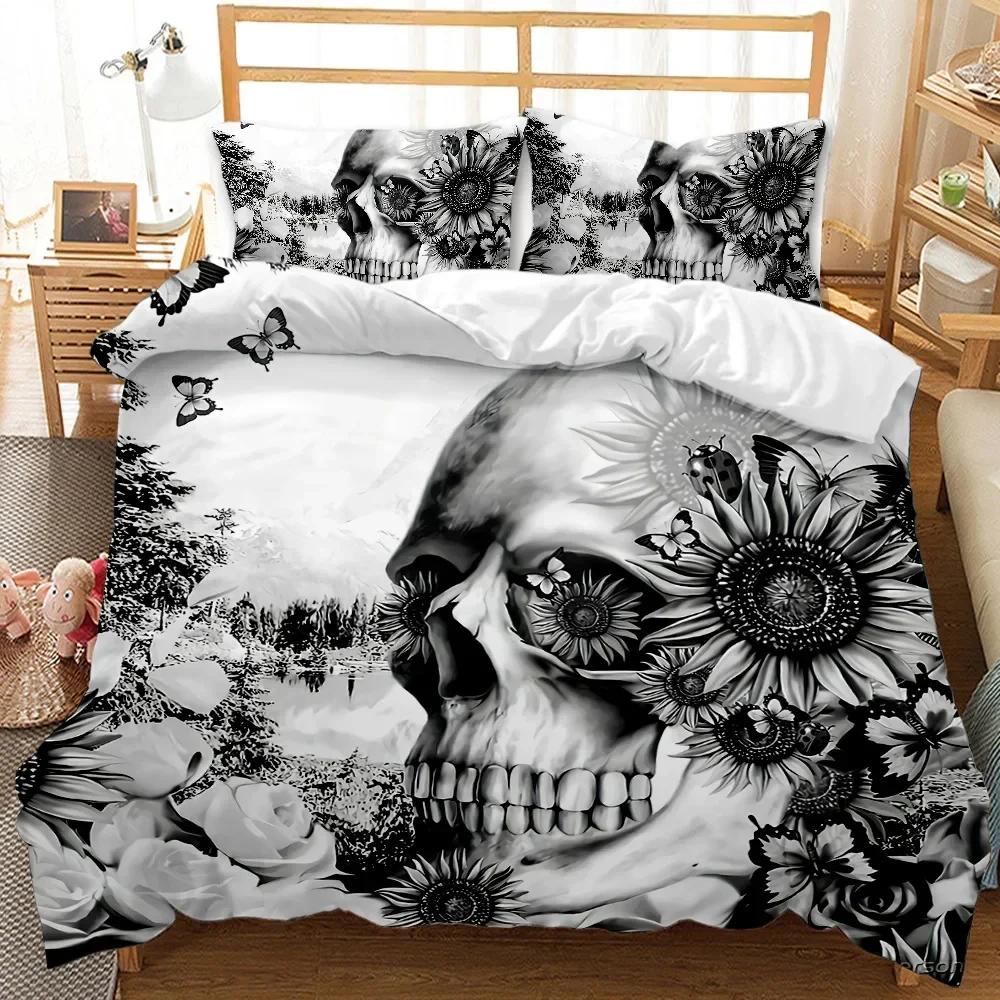 Skull Duvet Cover Set God Of Gamblers Bedding Set Poker Skeletonteens Adults Skull Double Queen King Size Polyester Qulit Cover