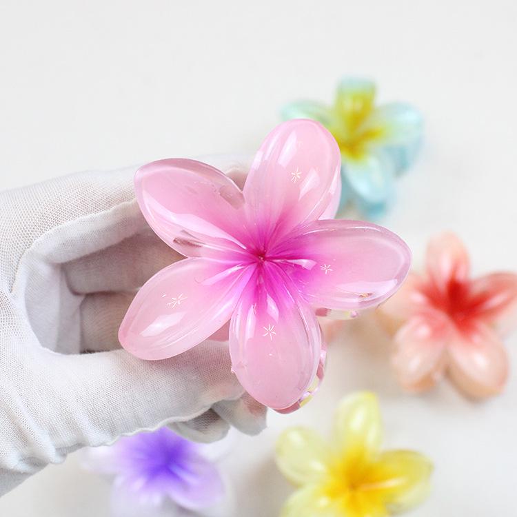 Retro Colorful Frangipani Flower Hair Claw Clip for Women