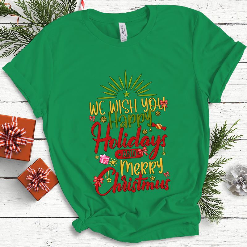 Baumwolle Damen Oberteil Weihnachten Kokette Schleife Bedruckt High Street Trendy Mode Pullover T-Shirts Damen