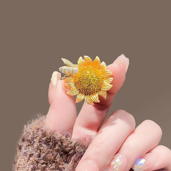 Strass-Bienen-Sonnenblumen-Brosche aus Zinklegierung, Blumen-Anstecknadel, Dekoration für Pullover, Strickjacken, Mäntel und Businessanzüge, Herren- und Damenbekleidungsaccessoires