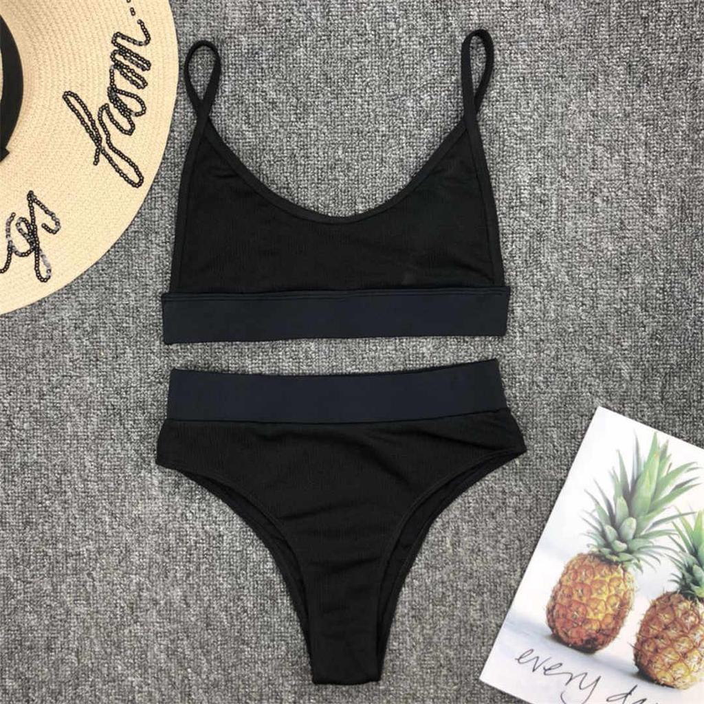 Sexy weiblicher Badeanzug mit hoher Taille, Bikini, Damen-Bademode, zweiteiliges Bikini-Set, gerippter Badeanzug