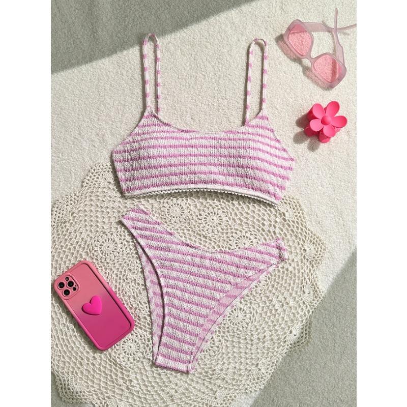 

Сексуальные черные полосатые бикини 2025 женские халтер плиссированные пуш-ап микро купальник бразильский пляжный купальный костюм праздничные стринги купальник L розовый