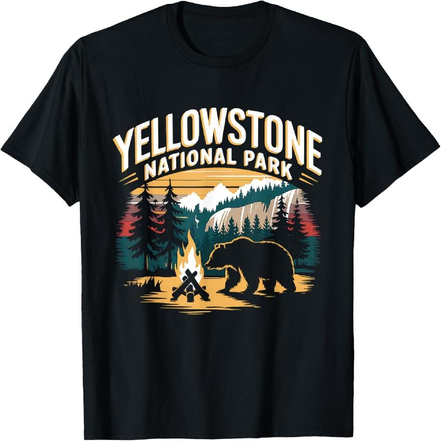 

Yellowstone US National Park Wolf Bison Bear Vintage T-Shirt(1) XXXXXL чорний