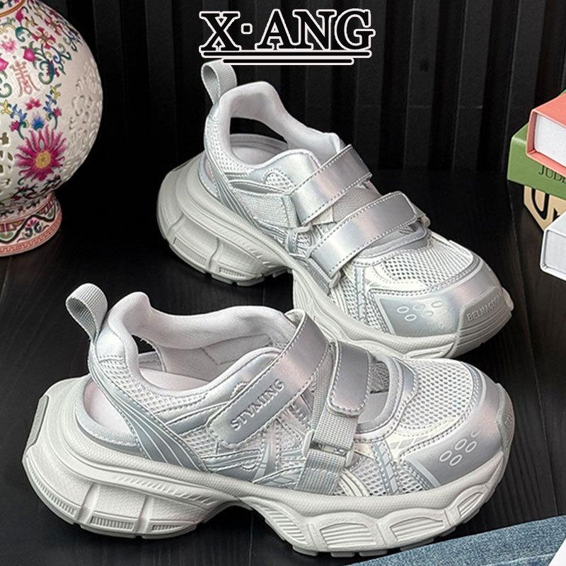 

Leather thick-soled mesh breathable dad shoes summer new bag head sports sandals women s hollow hole shoes 40