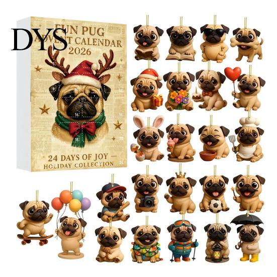 Christmas Box 2026 Advent Calendar, 24 Days Countdown Calendar with 2D Acrylic Holiday Dog/Horse/Cat/Animals Pendants, Mini Animal Hanging Ornaments