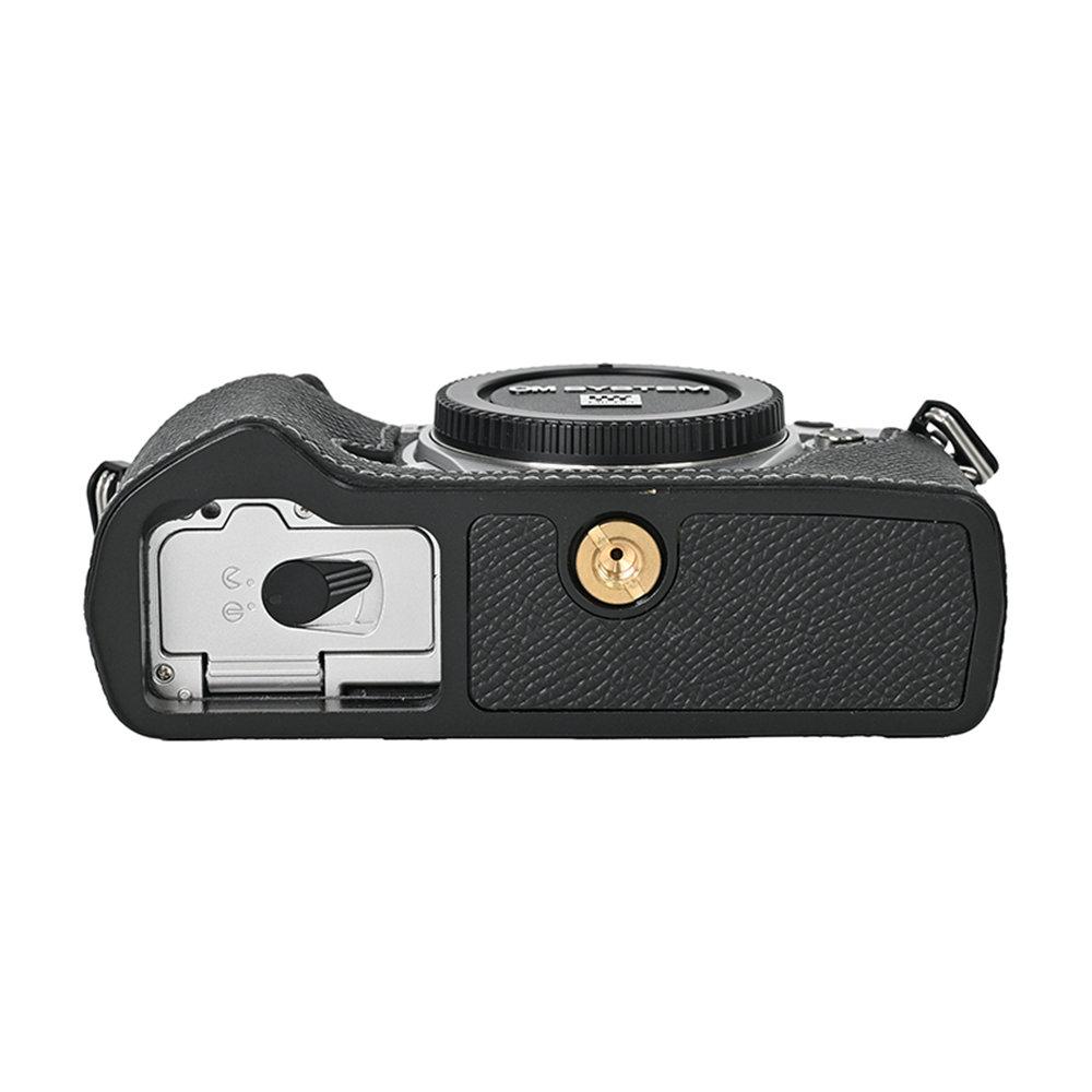 Hliníkový kovový pouzdro na polovinu těla fotoaparátu z pravé kůže pro Olympus OM-5 OM5 s otvorem pro baterii a spodním krytem