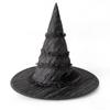 Wrinkled Halloween Hat Gothic Large Brim Lolita Witch Hat Removable Tall Pointed Cone Top Ruched Masquerade Cap School Event