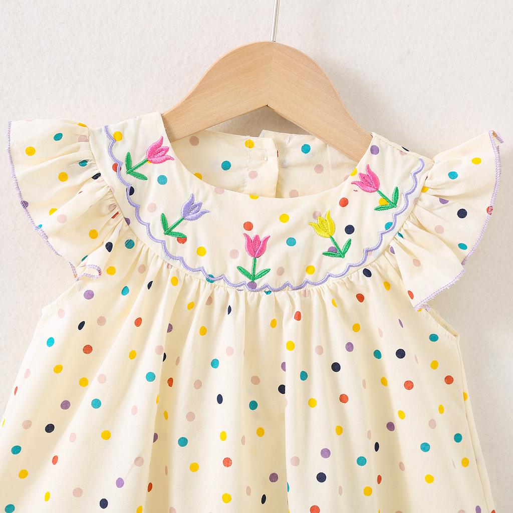 Summer New Girls Polka Dot Princess Dress With Embroidered Collar Cute Casual Party Wear