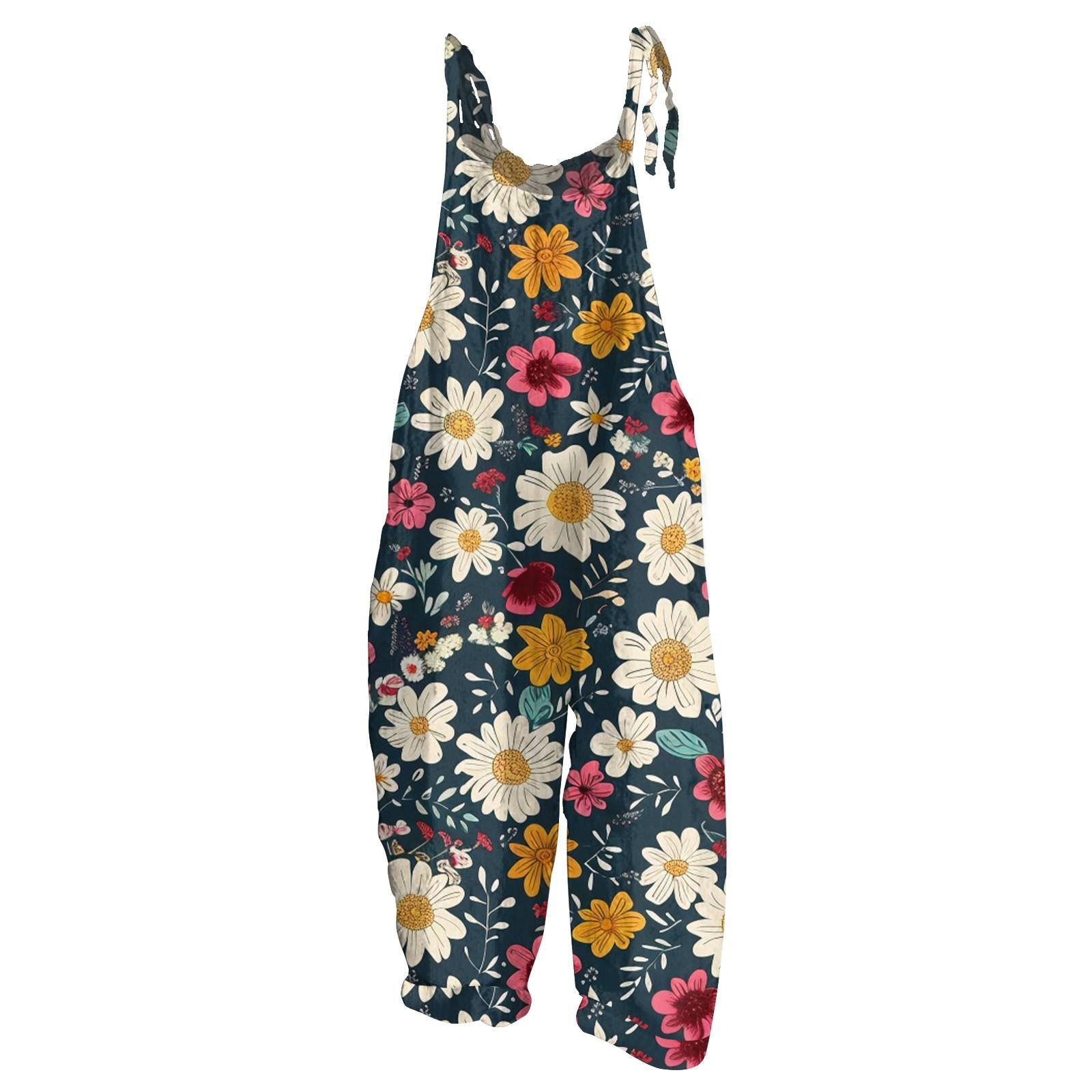 

Женский комбинезон с цветочным принтом, повседневный свободный ретро-бретелька из хлопка и льна M белый