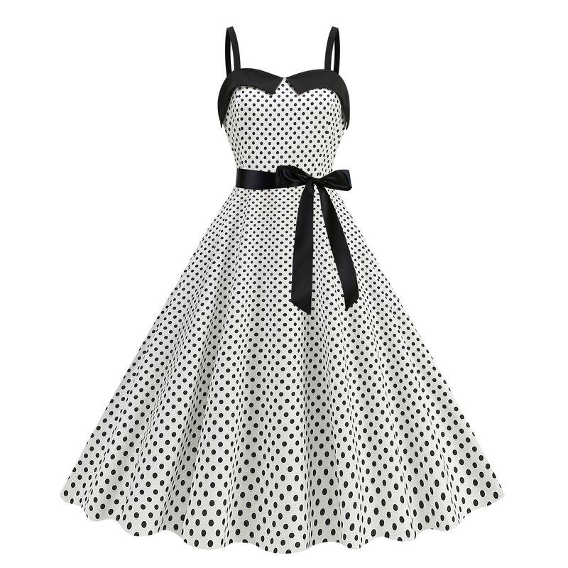 Sweet Retro S Summer Polka Dot Gingham Barbie Pink Color Matching Sleeveless Sling Dress Dance Skirt Morning Gowns