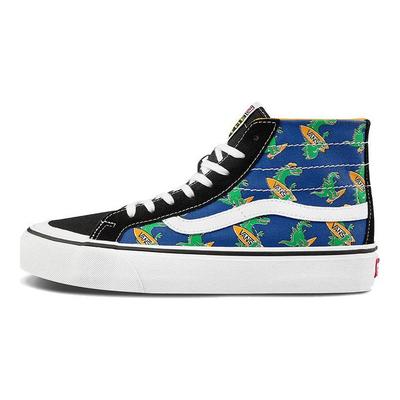 Sk8 Dinosaur Print Trendy Durable Lightweight High-Top Skate Shoes Unisex Sneakers Blue Yellow Green VN0A3MV1A5F