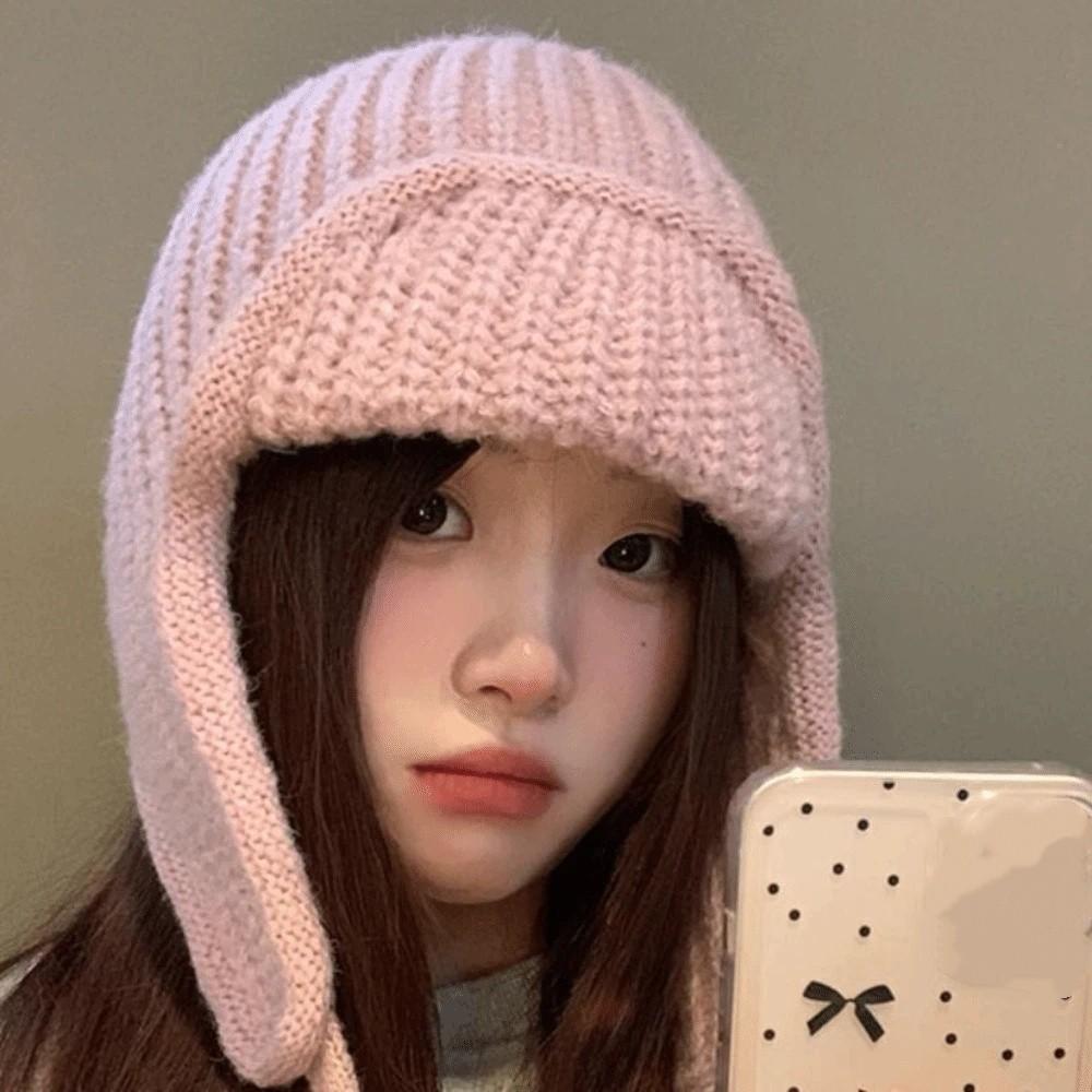 Korean Style Knitted Woolen Hat Ear Protection Woolen Crochet Cap Beanie Hat  Apparel Accessories