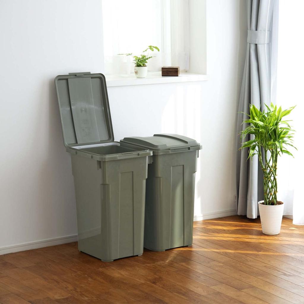 TONBO Shinki Synthetic Tombo Garbage Bin Connectable 45 Liters Khaki Green Width 31 x Depth 39 x Height cm With Lid Separation Durable Outdoor Balcony