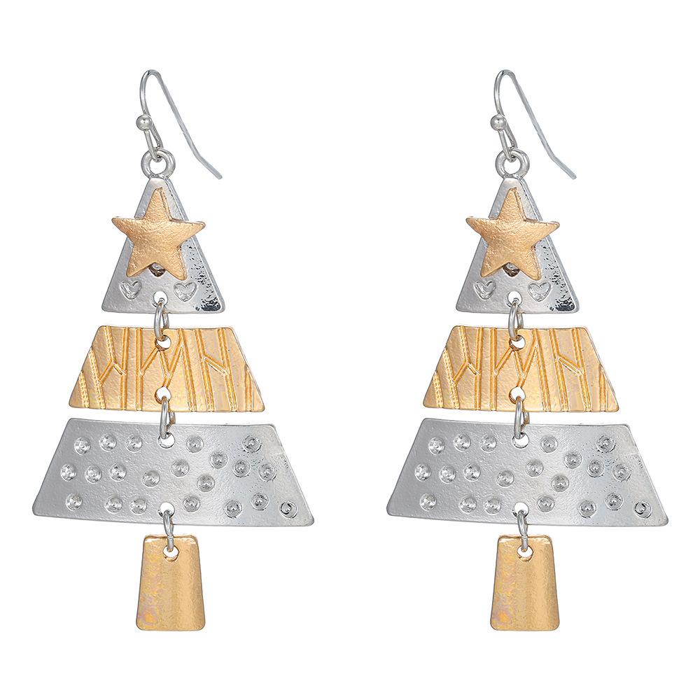 Best-selling Christmas earrings: alloy patchwork colorful Christmas tree earrings, pine tree earrings, European and American luxury earrings