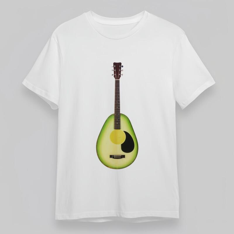 

Women s Oversize Classic T-Shirt Avocado Guitar Fusion Creative Art Cotton Tee 2XL