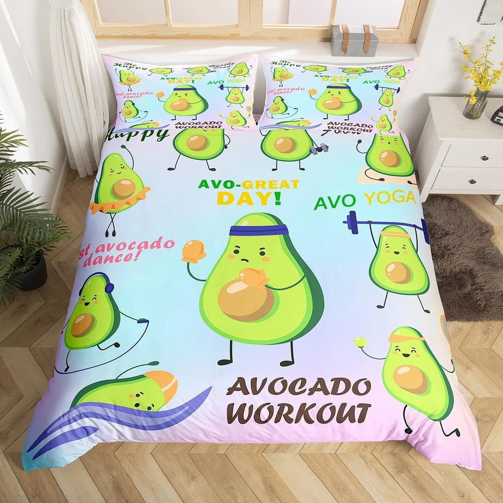 Avocado Bedding Set Full Queen Galaxy Comforter Cover for Kids Teen,Kawaii Fruit Duvet Cover Cartoon Tropical Food Bedroom Decor