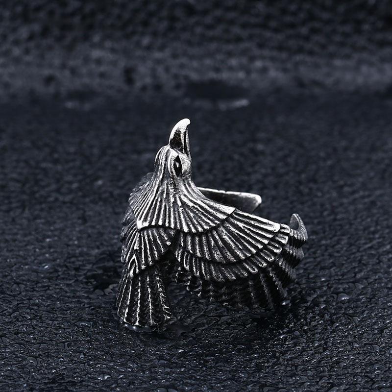 Vintage Gold Plated Eagle Feather Pattern Adjustable Unisex Titanium Steel Ring