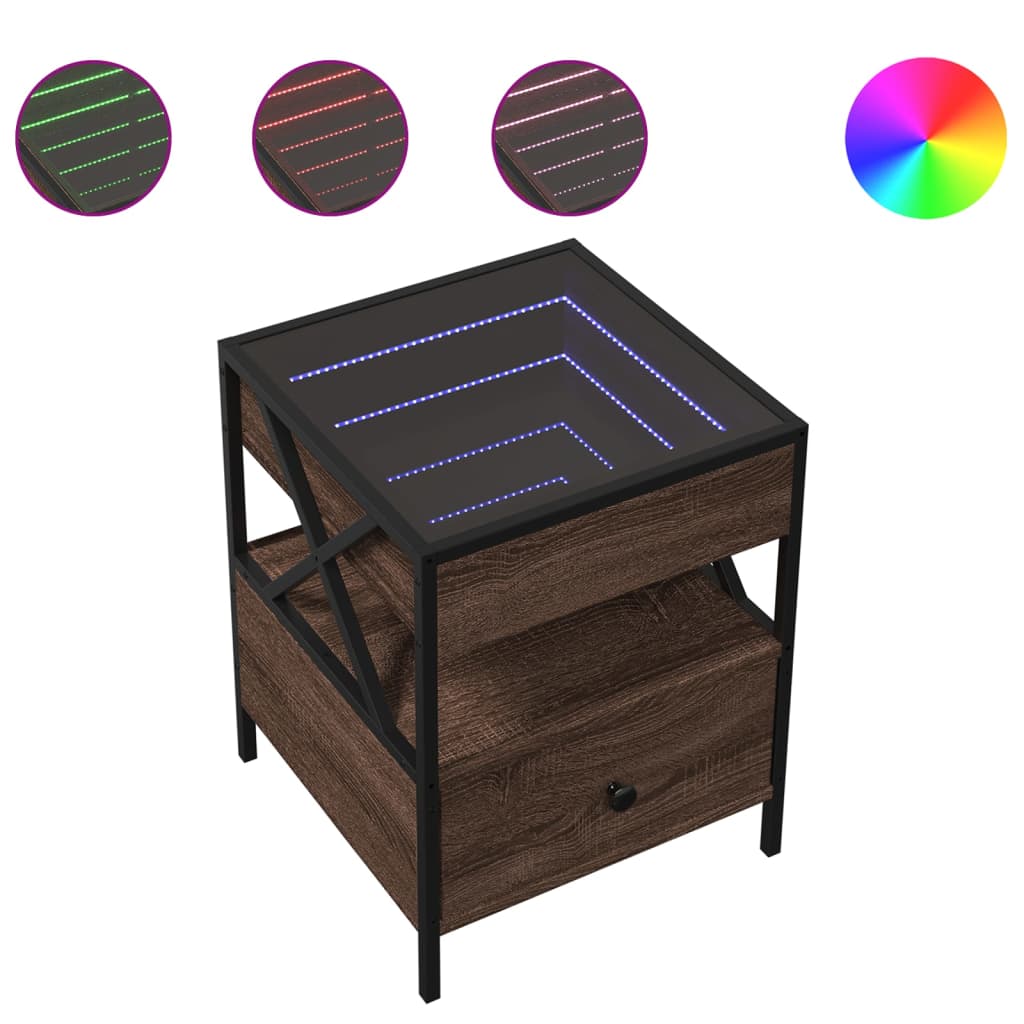 Nightstand with Infinity LED Brown Oak Effect 40 x 40 x 51 cm