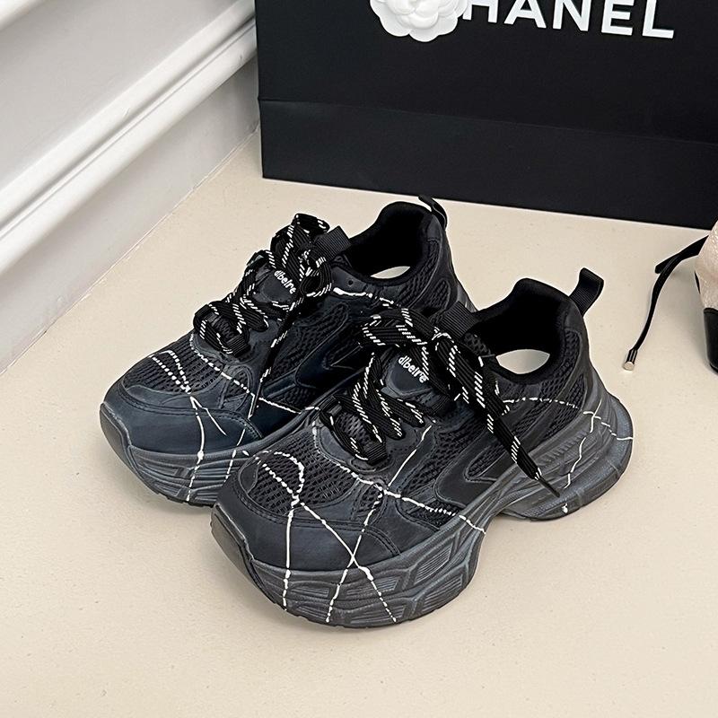 Thick-soled heightening lace-up fashion dad shoes women's 2025 new versatile breathable casual sports shoes trendy shoes women's shoes
