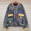 Trendig Amerikansk Stil Tecknad Broderad Jeansjacka - Kort Mode Stil