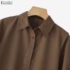 ZANZEA Women Casual Turn Down Collar Solid Color 3/4 Sleeve Loose Dress